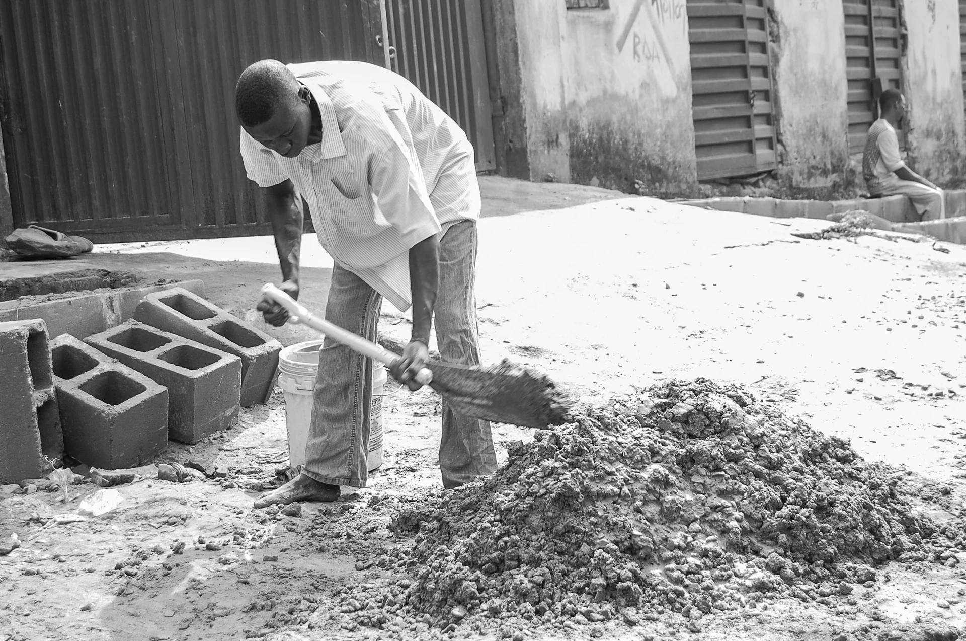 Bricklayer at work on a North Wales building site