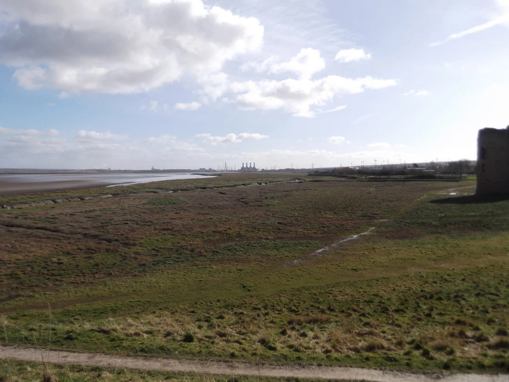 View from Flint Castle towards the A548, with the ruin visible on the right.