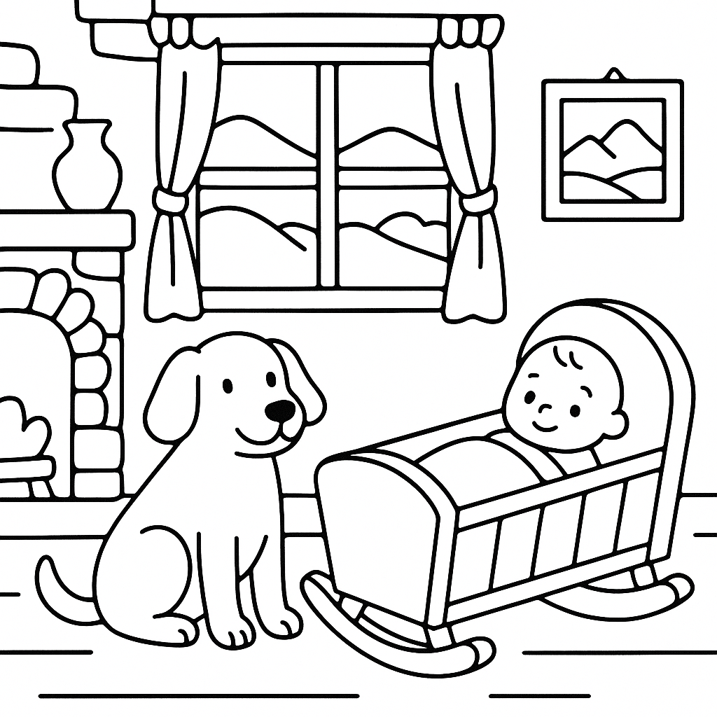 Colouring illustration for Gelert the Brave: The Faithful Hound of Beddgelert