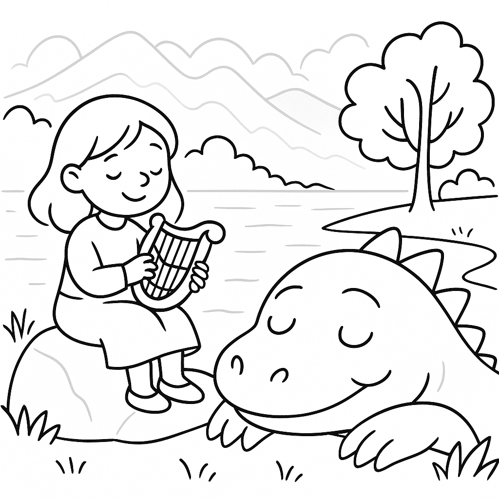Colouring illustration for The Gentle Afanc of Llyn yr Afanc, Betws-y-Coed