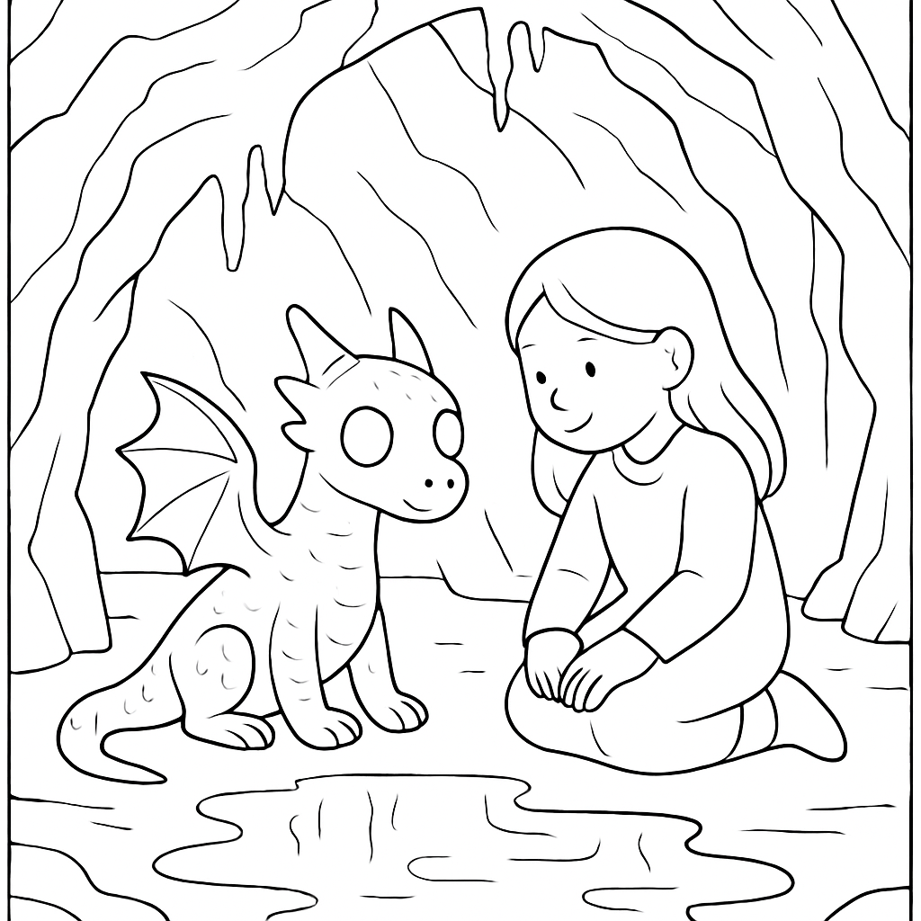 Colouring illustration for The Little Slate Dragon of Llechwedd Slate Caverns