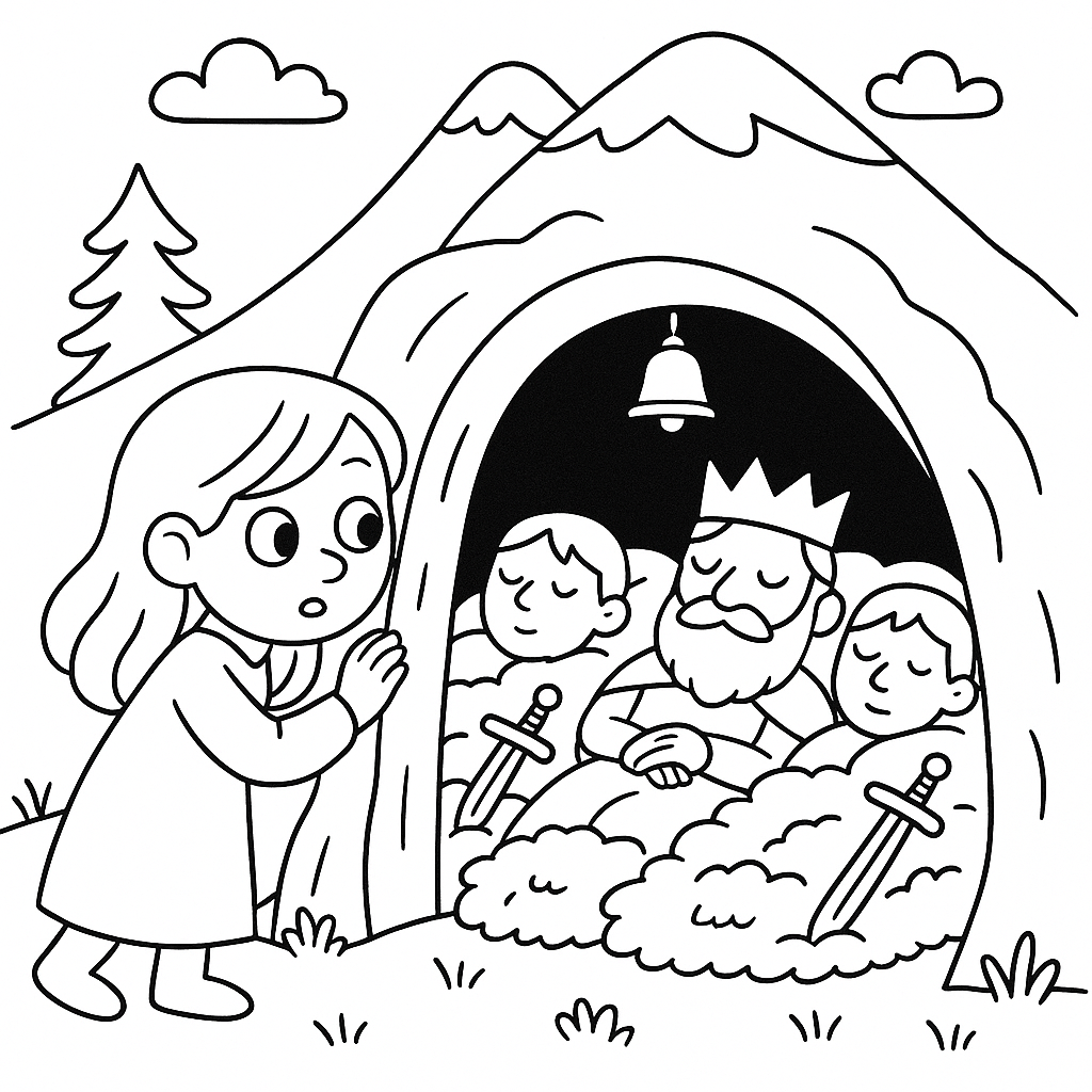Colouring illustration for Megan and the Sleeping King Under Yr Wyddfa (Snowdon)