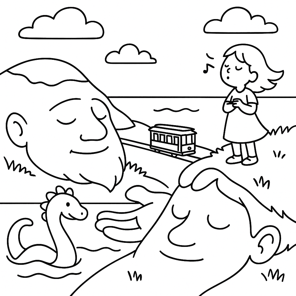 Colouring illustration for The Stone Giant of the Great Orme, Llandudno