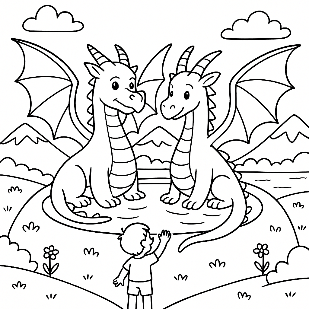 Colouring illustration for The Two Dragons of Dinas Emrys